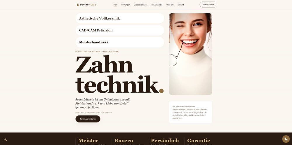 Website für das Dentallabor Dentart Fortis